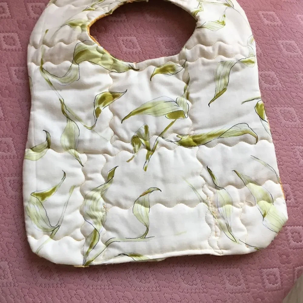 3/$25 or $12 each.  Handcrafted Quilted Reversible Baby Bib in Botanical Prints